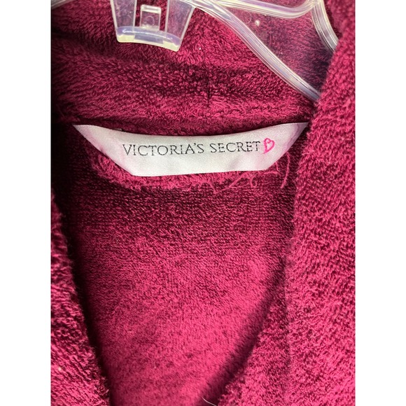 VICTORIAS SECRET Robe Burgundy Plush Terry Bathrobe M L Cozy Loungewear belted - Picture 2 of 4